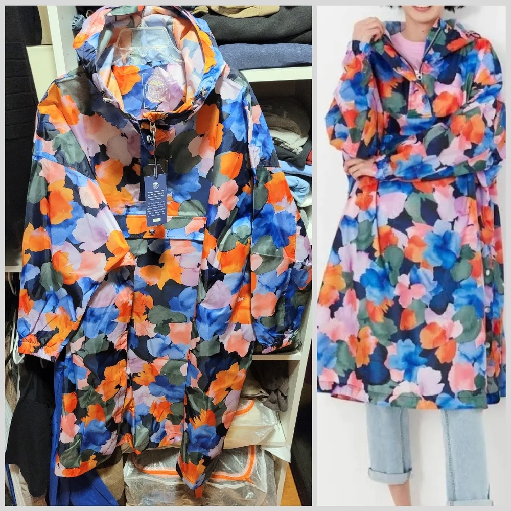 Joules  WATERCOLOR  Packable Waterproof Poncho - Picture 2 of 8